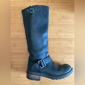 ALDO Black leather knee high motorcycle boot with buckles size 8